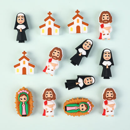 20Pcs Silicone 3D Focal Beads Religious Church Nun Jesus Mary Collection 7