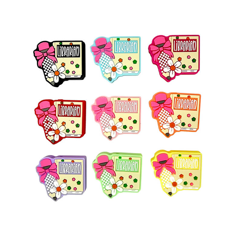 20Pcs Silicone Focal Beads Librarian Book Holding Flower Design