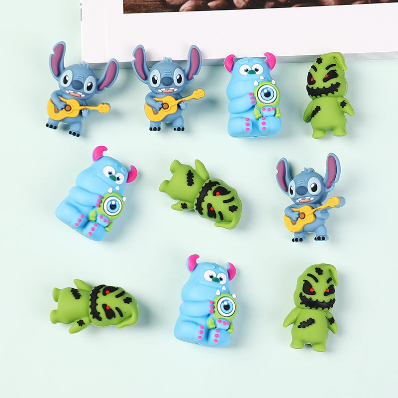 20Pcs Silicone 3D Focal Beads Blue Alien Character Large Ears Various Poses 5