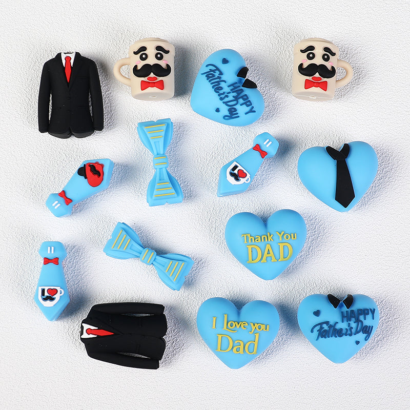 20Pcs Silicone 3D Focal Beads Father's Day Heart Tie Bow Designs 2