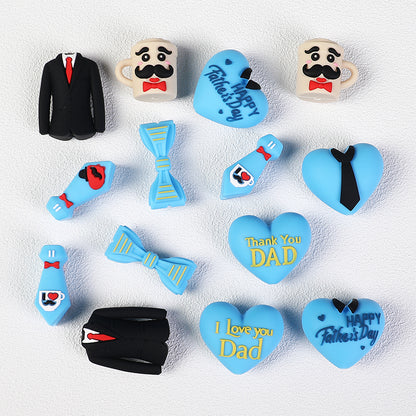 20Pcs Silicone 3D Focal Beads Father's Day Heart Tie Bow Designs 2