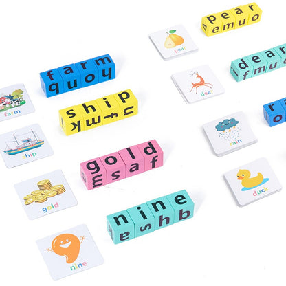 Wooden Montessori Toys English Card Spelling Cube for Kids 2
