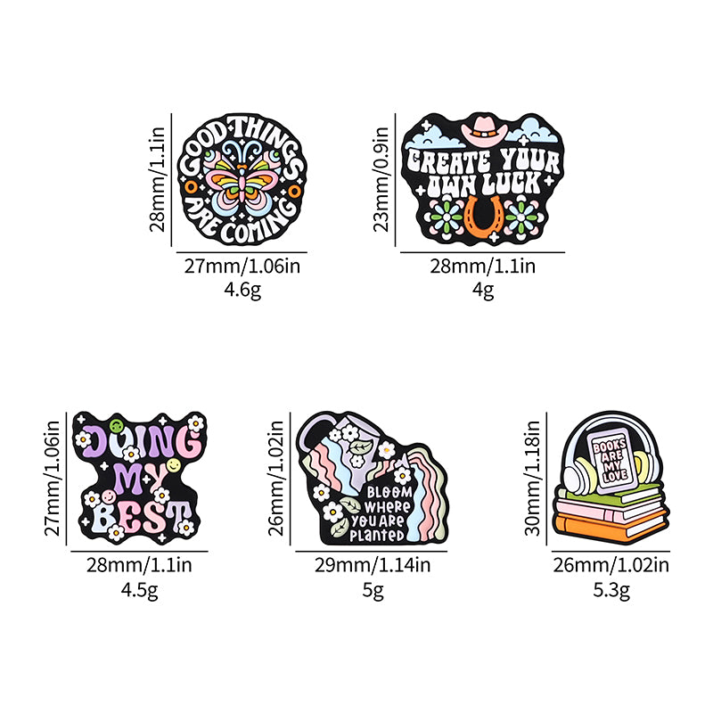 Silicone Focal Beads Retro Inspirational Letters with Colorful Text and Icons 10