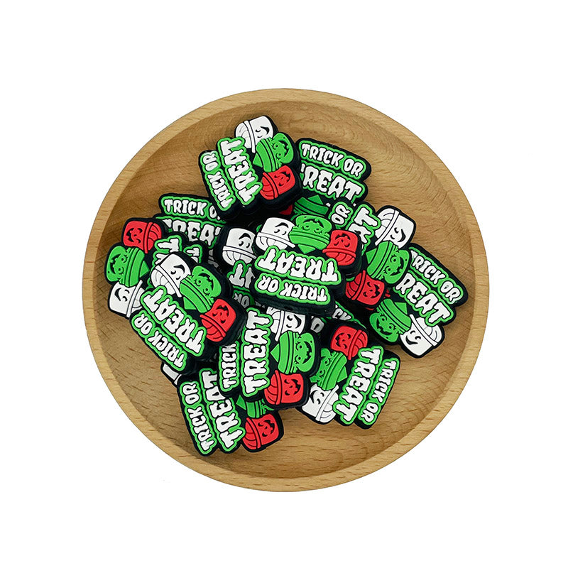 20pcs Silicone Focal Beads Halloween Trick Or Treat Text Design 2