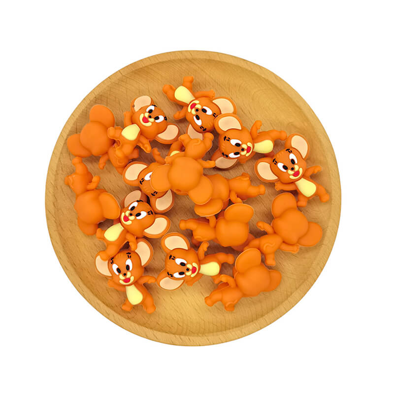 Silicone 3D Focal Beads Orange Mouse Character Standing Pose 2