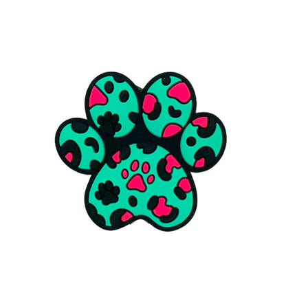20pcs Silicone Focal Beads Green Paw Leopard Print Design