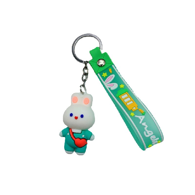 Cartoon White Rabbit Silicone Bead Wristlet Keychain with Strap 5
