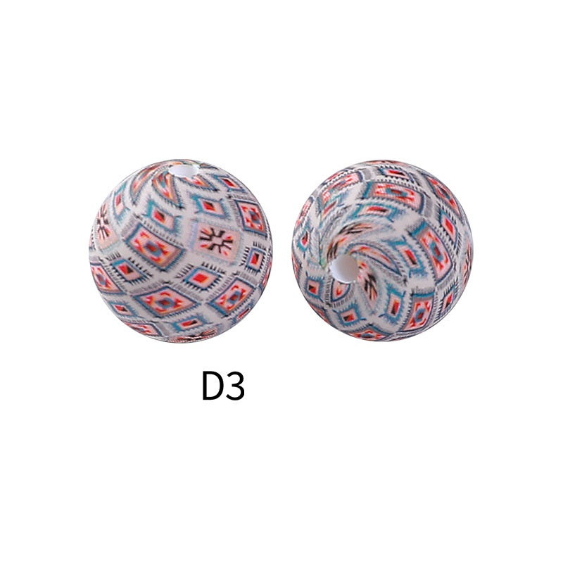 50pcs 15mm Rhombus Printed Silicone Beads Multi Color Design 13