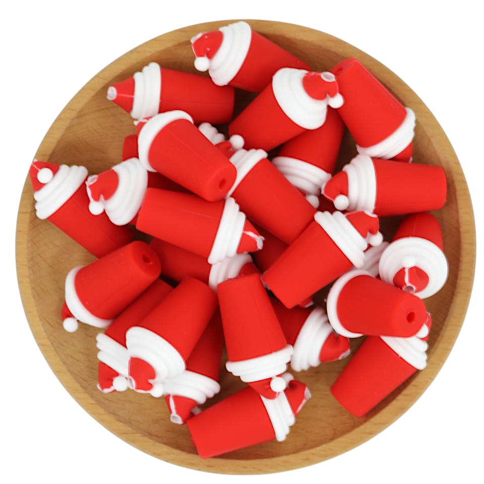 20Pcs Silicone 3D Focal Beads Christmas Cup With Santa Hat 3