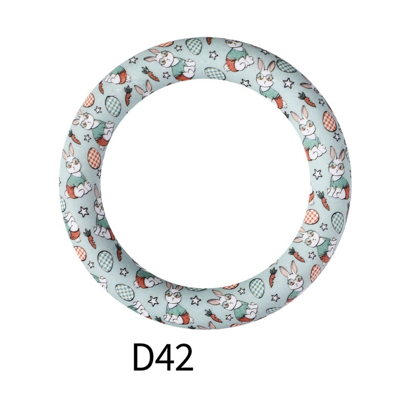 65mm Printed Silicone Beads Ring Shape Printed Design 48