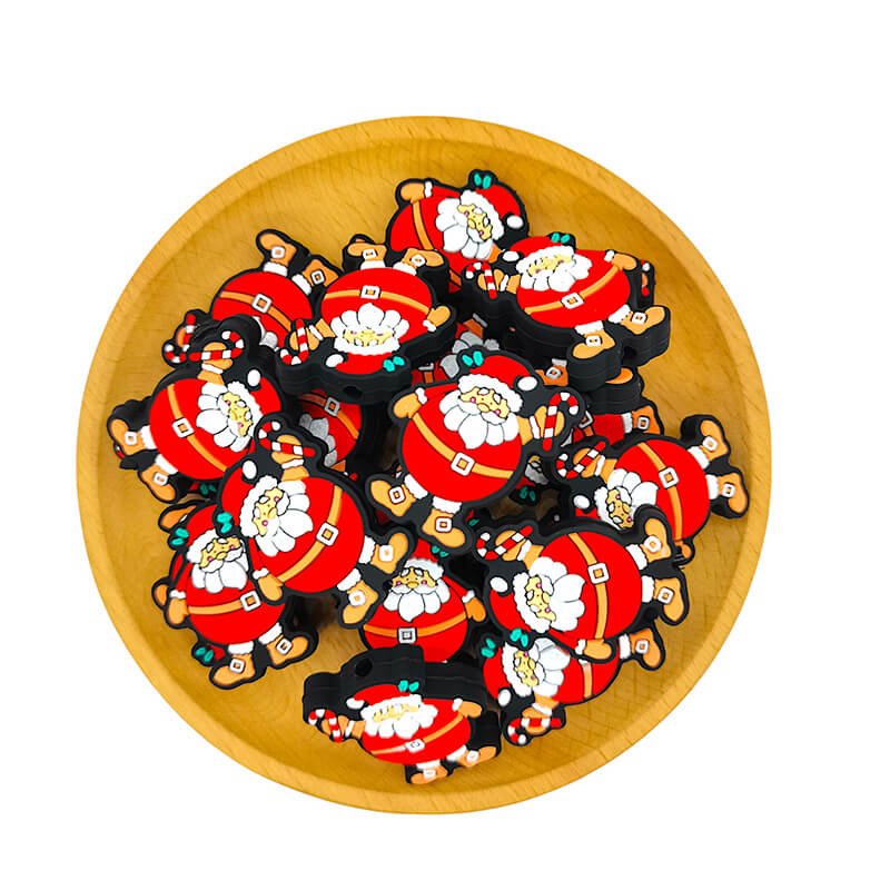 Silicone Focal Beads Christmas Santa Claus Raising Candy Cane 2