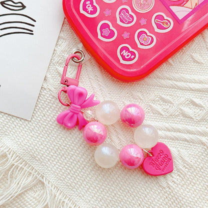Bow Silicone Bead Wristlet Keychain with Acrylic Beads 12x4.5cm 3
