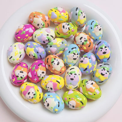 5pcs 16x24mm Hand-Painted Dinosaur Egg Acrylic Beads DIY Craft 10