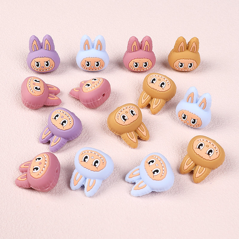 20Pcs Silicone 3D Focal Beads Bunny Character Face with Long Ears 2