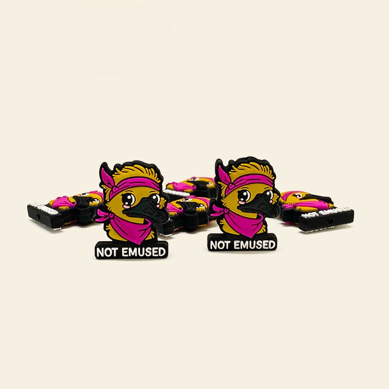 20Pcs Silicone Focal Beads Clown Duck Animal with Pink Bandana