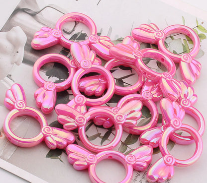 2Pcs 25x46mm Sakura Angel Wings Acrylic Beads UV Finish Color Plated 7