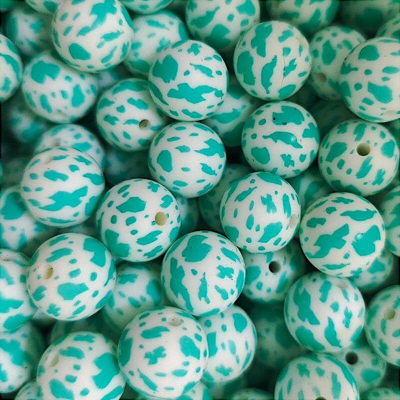 50pcs 15mm Blue Animal Outline Print Silicone Beads