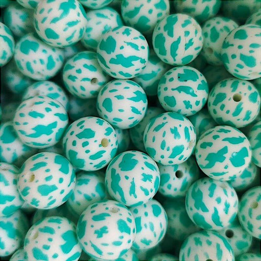 50pcs 15mm Blue Animal Outline Print Silicone Beads