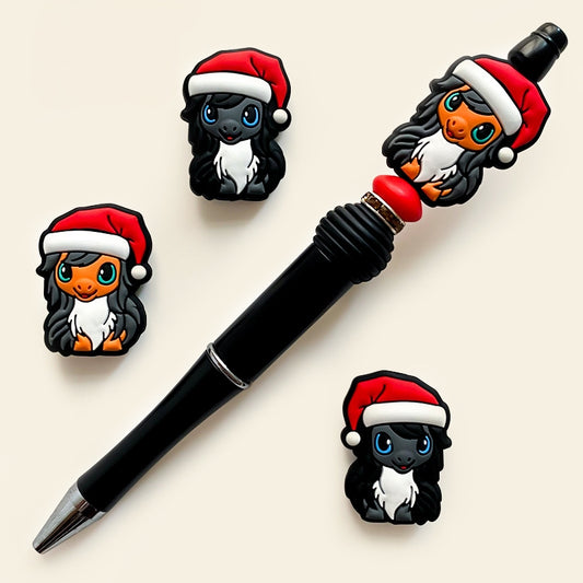 20Pcs Silicone Focal Beads Christmas Pony Wearing Santa Hat