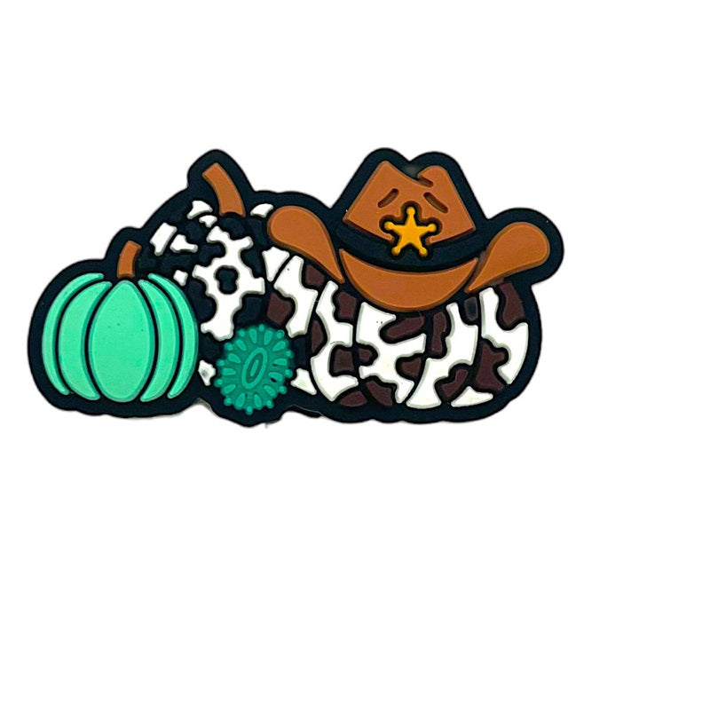 20pcs Silicone Focal Beads Halloween Western Cowboy Pumpkin with Star Badge