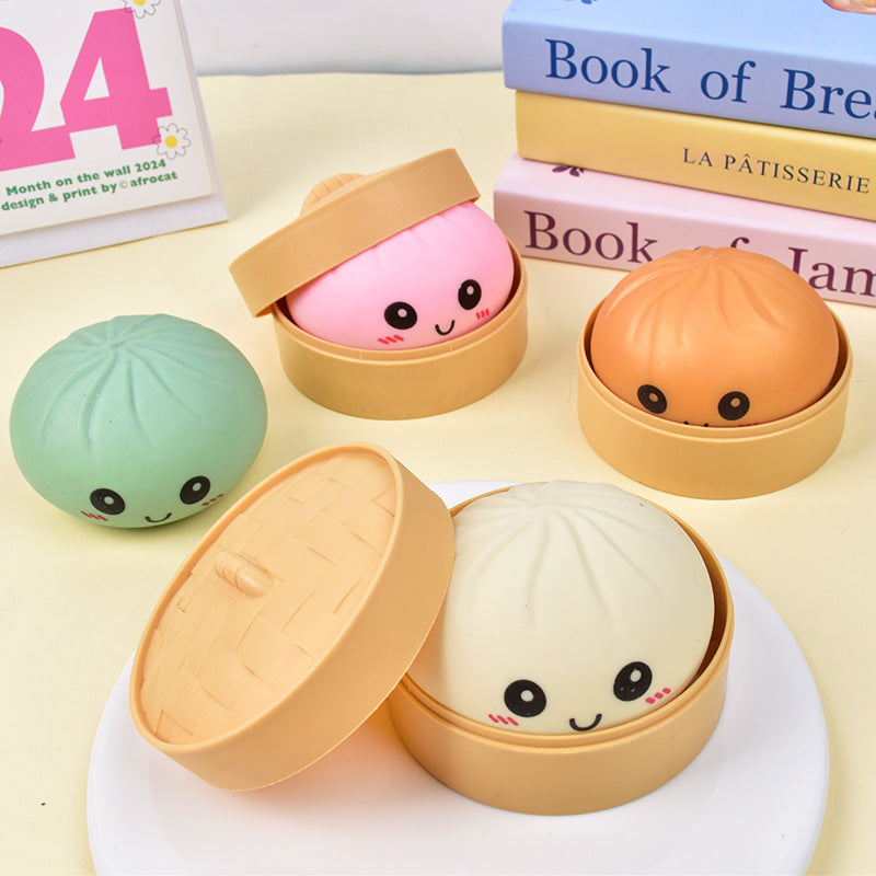 TPR Squishy Dumpling Stress Ball Cute Smiley Face Squeeze Toy for Stress Relief