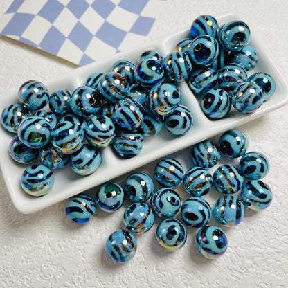 10pcs 16mm Zebra Stripe Round Acrylic Beads UV Finish 4