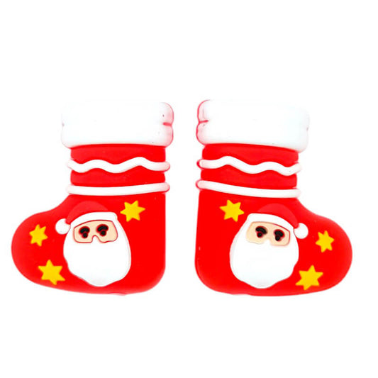 Silicone 3D Focal Beads Christmas Socks With Yellow Star Detail