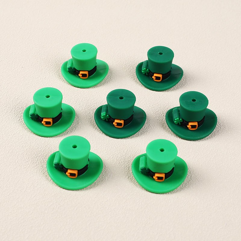 Silicone 3D Focal Beads St Patrick Day Green Lucky Cap With Clover Detail