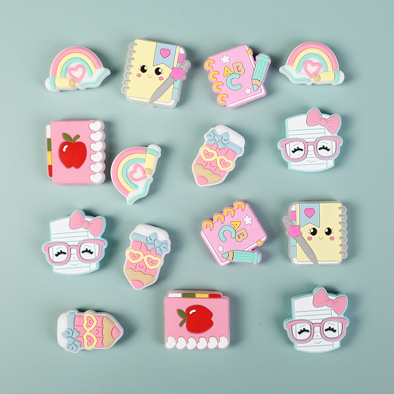 20Pcs Silicone Focal Beads Q Version Learning Stationery Assorted Shapes 7