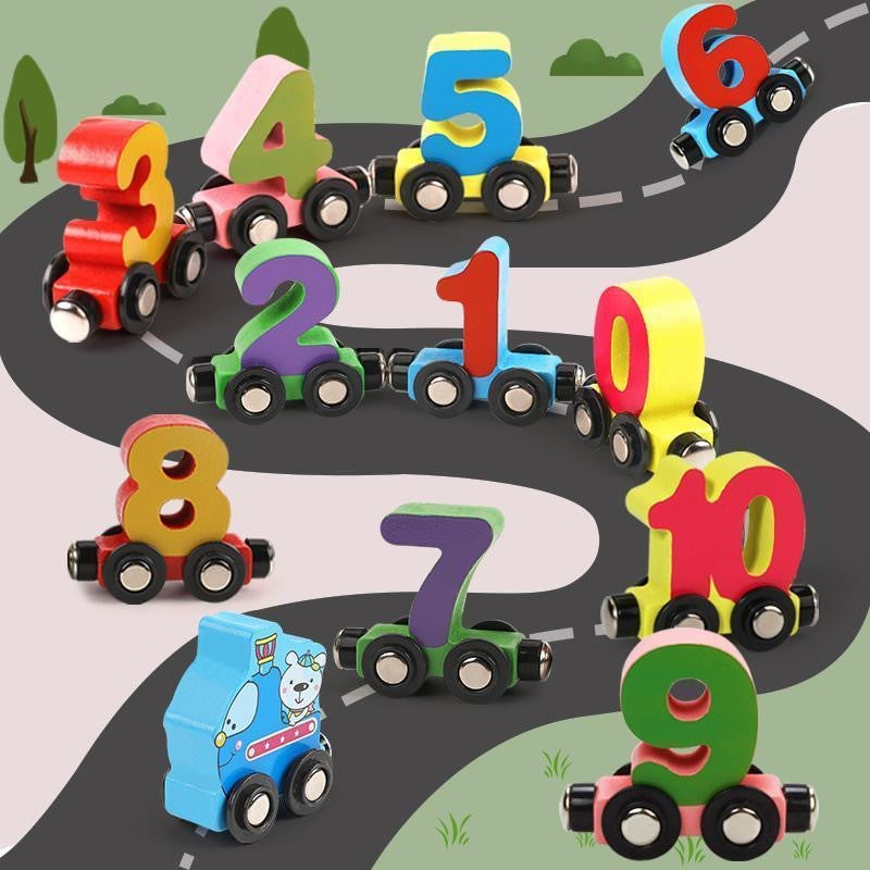 Wooden Building Blocks Magnetic Digital Letters Educational Toy Car 5