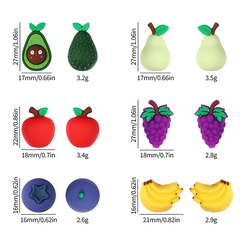 20Pcs Silicone 3D Focal Beads Fruity Aroma Mixed Fruit Shapes 9