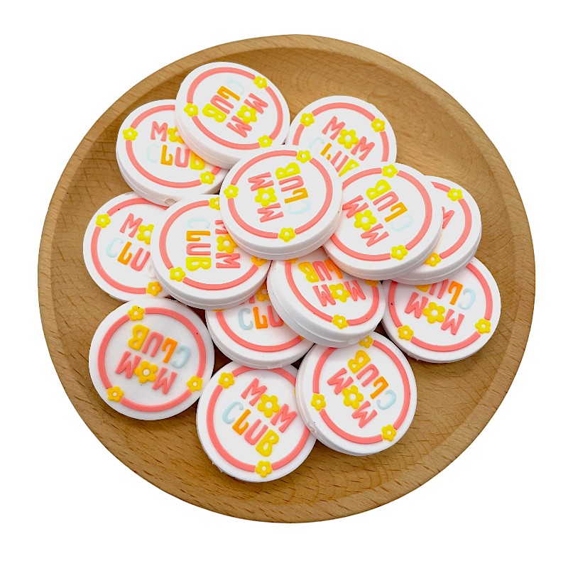 20pcs Silicone Focal Beads Mom Club Flower Circle Design 2