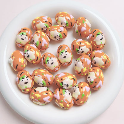 5pcs 16x24mm Hand-Painted Dinosaur Egg Acrylic Beads DIY Craft 9
