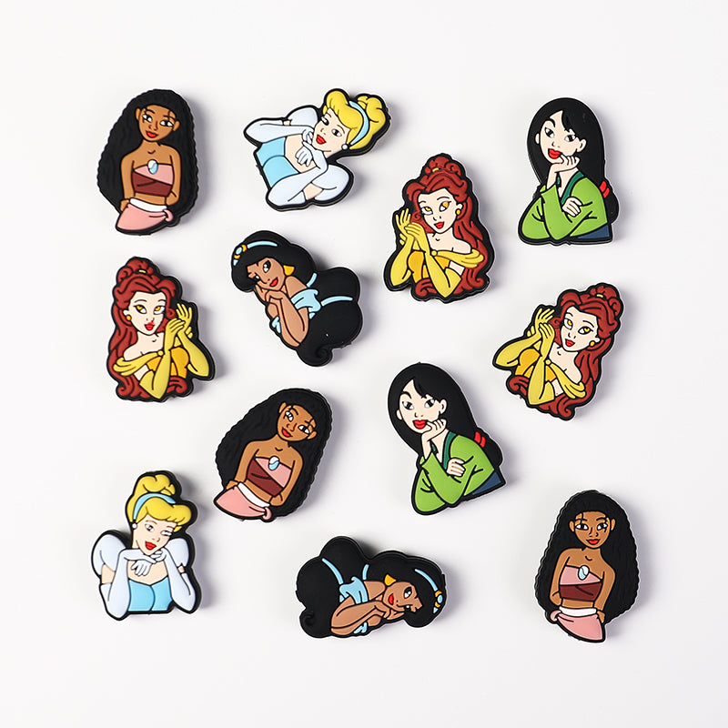 20Pcs Silicone Focal Beads Princess Red Hair Yellow Gloves Holding Hand 3