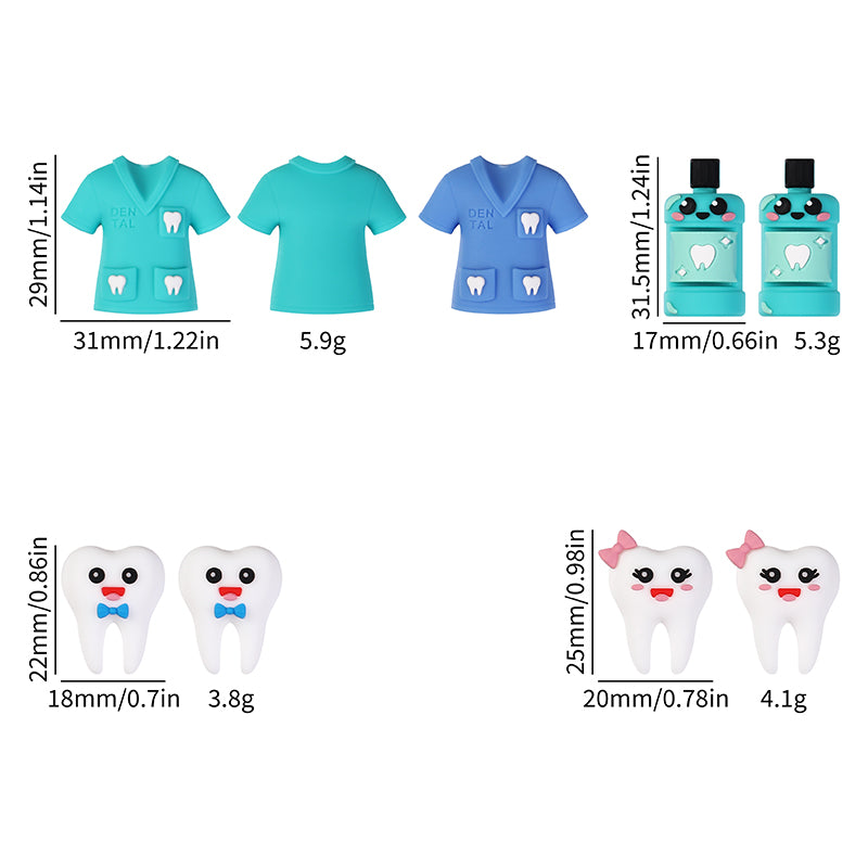 20Pcs Silicone 3D Focal Beads Dentist Mouthwash Teeth and Uniforms 10