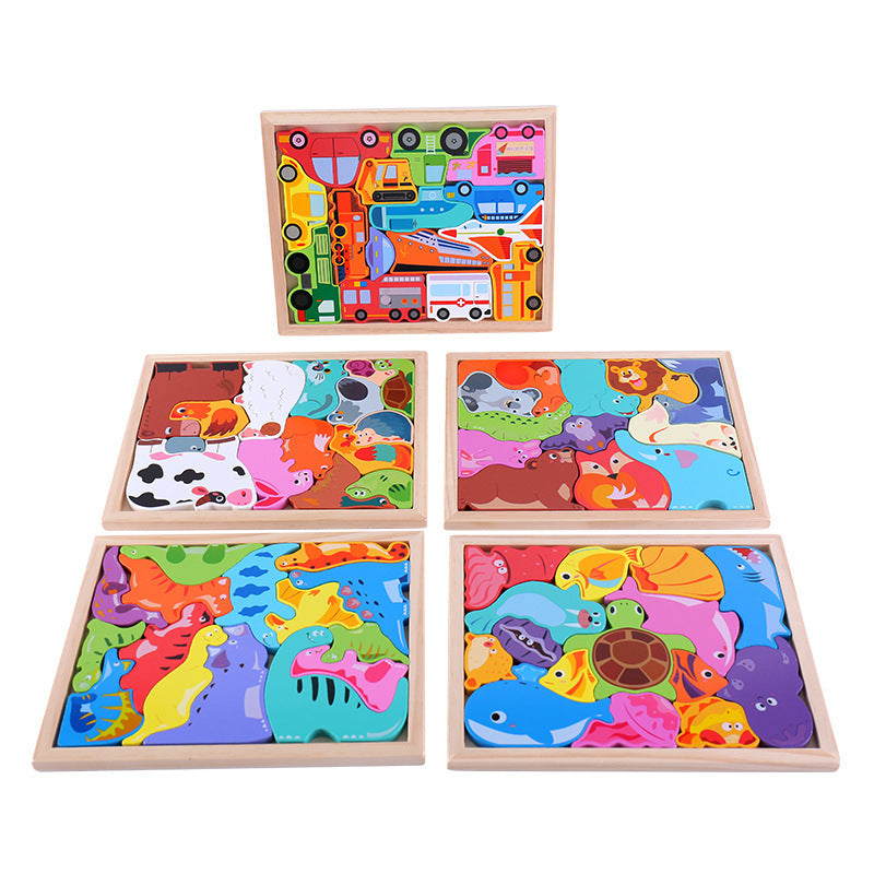Cartoon Animal Wooden 3D Puzzle Educational Toy for Kids