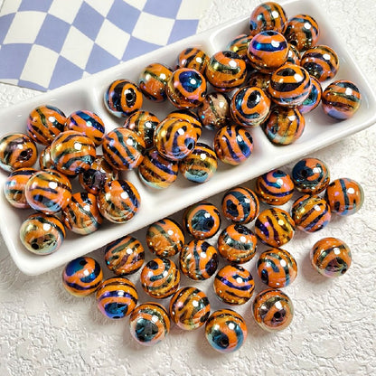 10pcs 16mm Zebra Stripe Round Acrylic Beads UV Finish 11