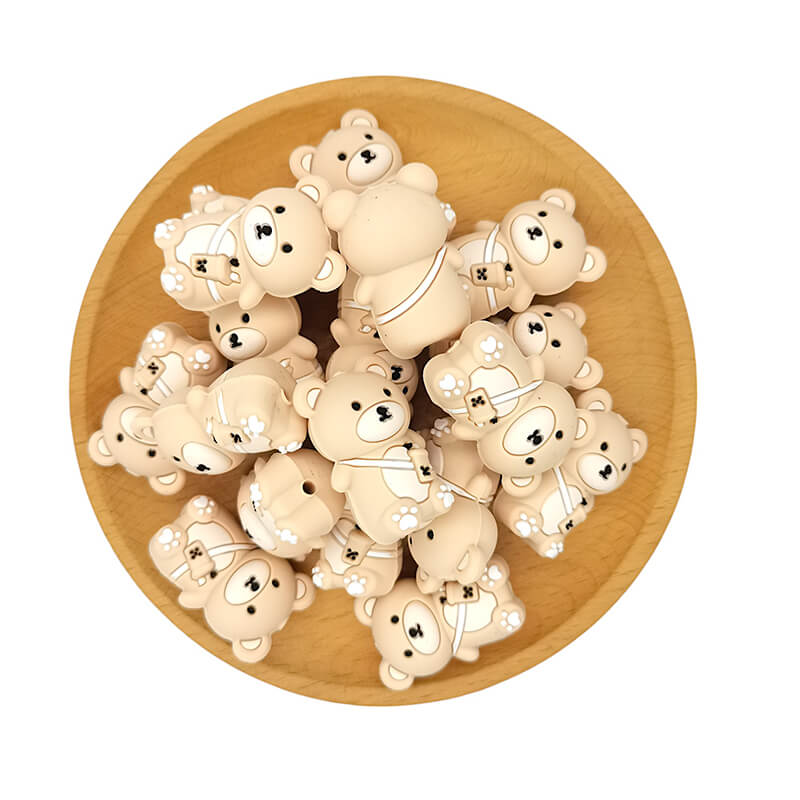 Silicone 3D Focal Beads Khaki Milk Tea Bag Bear Holding Milk Tea 2