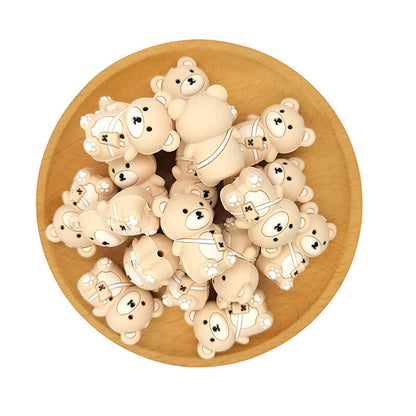 Silicone 3D Focal Beads Khaki Milk Tea Bag Bear Holding Milk Tea 2