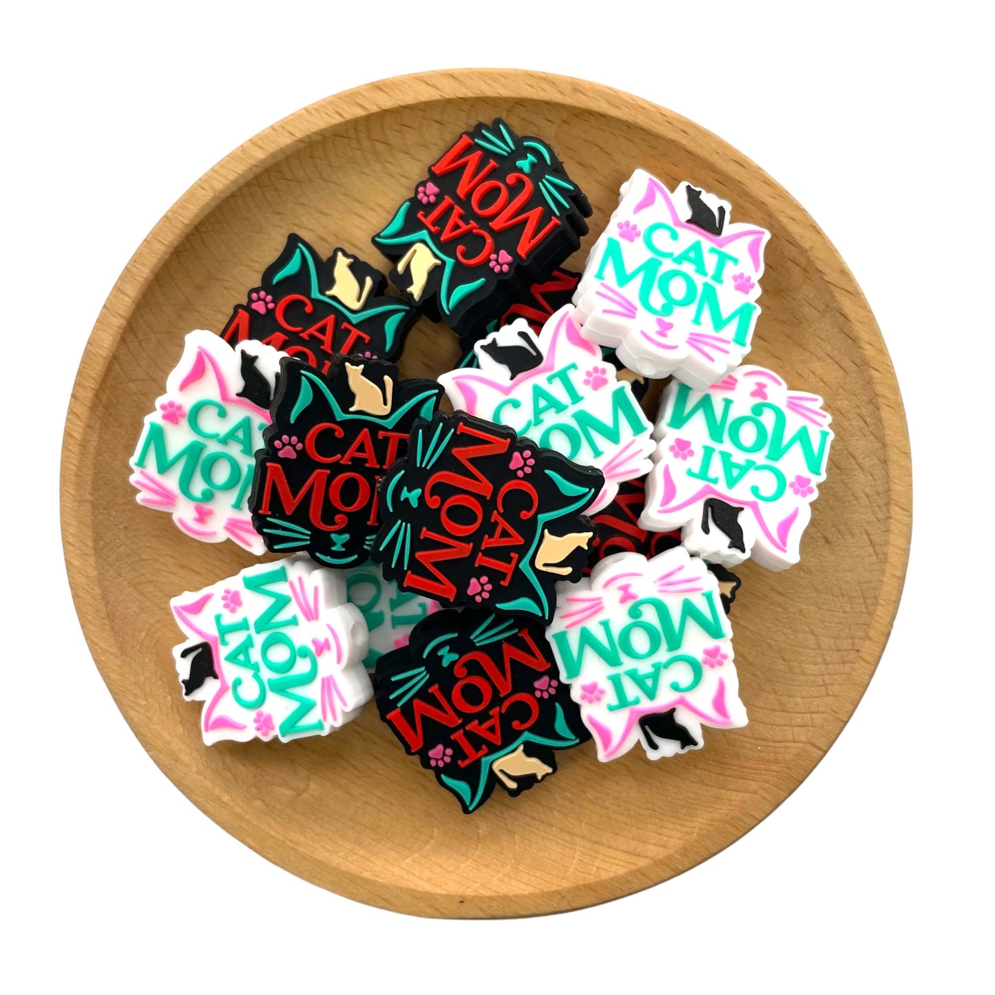 20pcs Silicone Focal Beads Cat MOM Front Facing Design 2