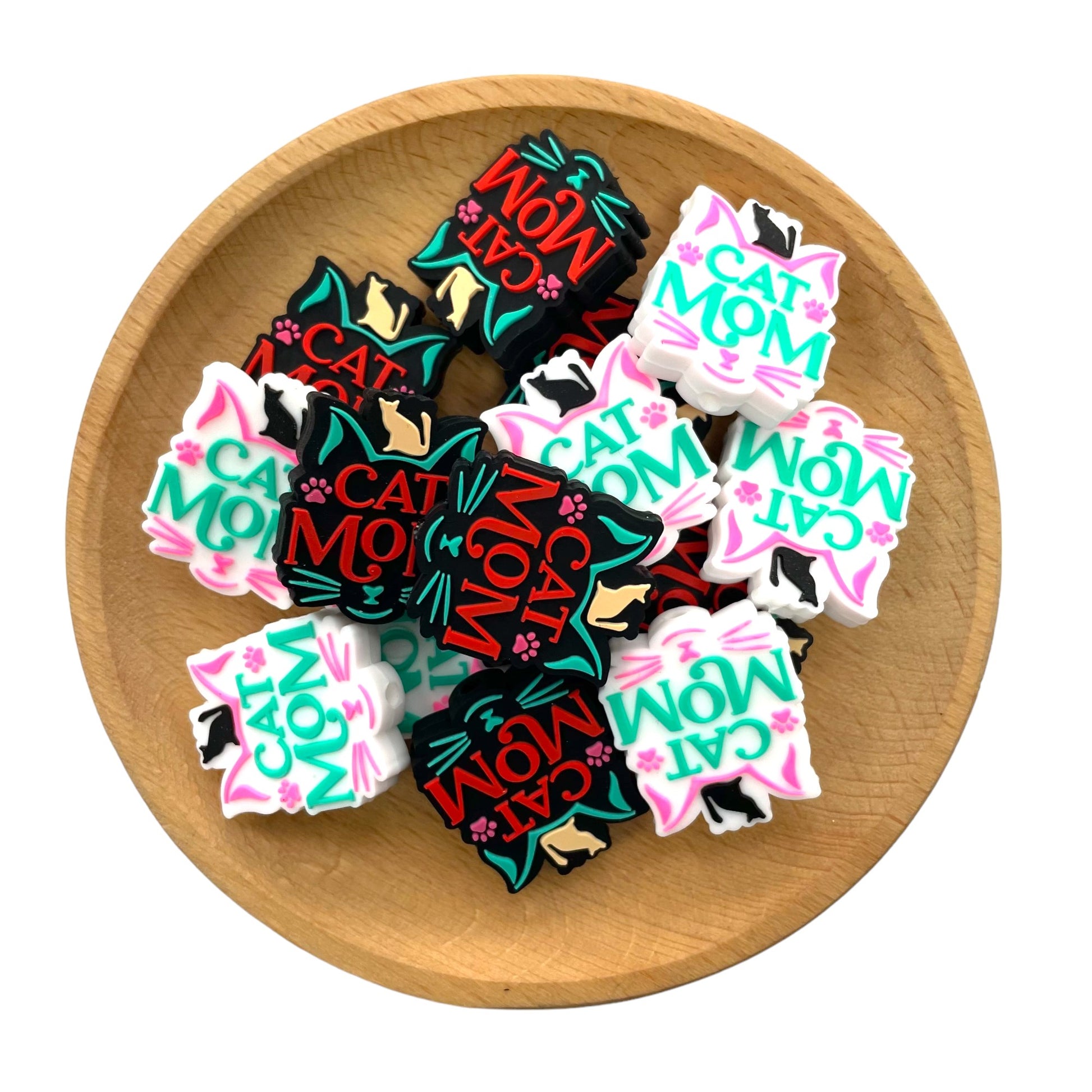20pcs Silicone Focal Beads Cat MOM Front Facing Design 2