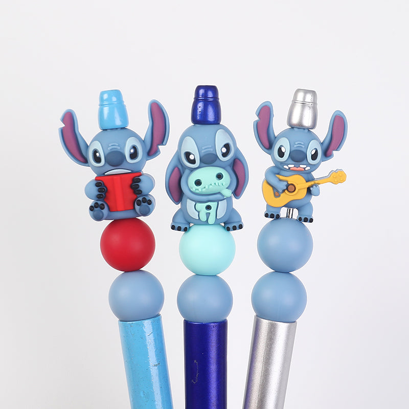 20Pcs Silicone 3D Focal Beads Blue Alien Character Large Ears Various Poses 13