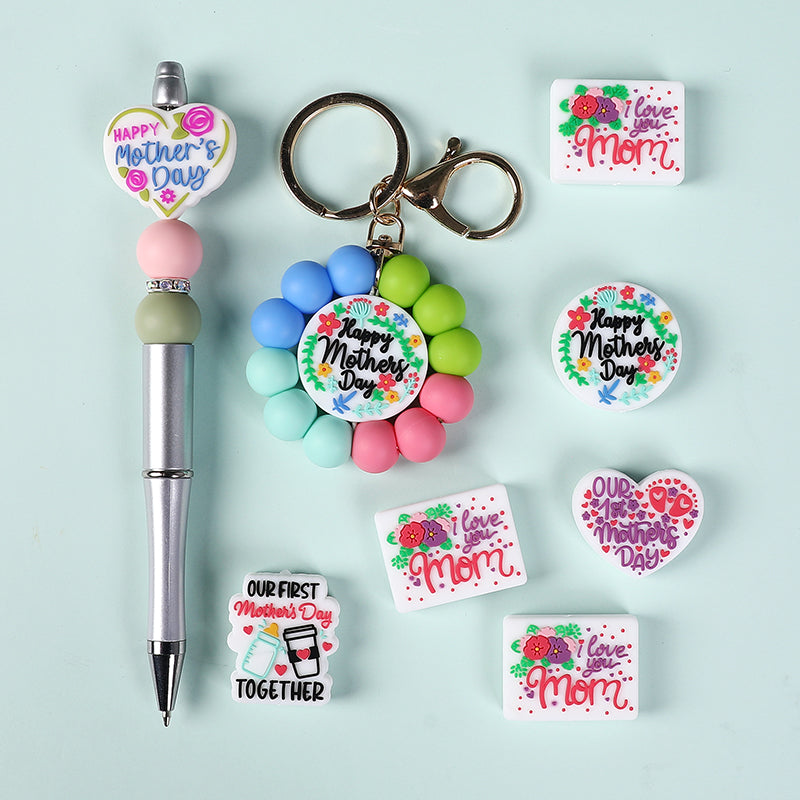 Silicone Focal Beads Mothers Day Floral Text Designs 6