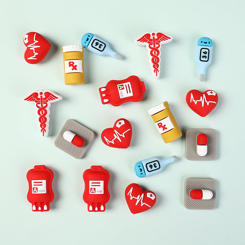 20PCs Silicone 3D Focal Beads Nurse Medical Supplies Heart and Thermometer 5