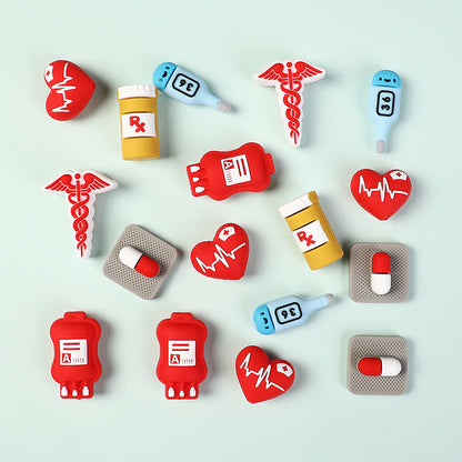 20PCs Silicone 3D Focal Beads Nurse Medical Supplies Heart and Thermometer 5