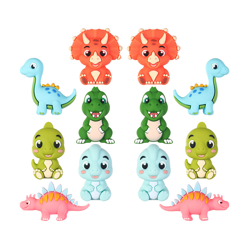 20Pcs Silicone 3D Focal Beads Cartoon Dinosaur Front Facing