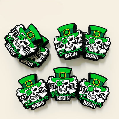 20Pcs Silicone Focal Beads Lucky Grass Pirate Skull Wearing Green Hat