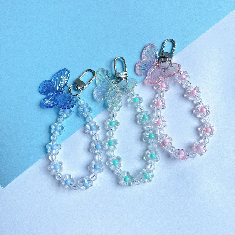 Flower Butterfly Acrylic Beaded Wristlet Keychain Charm 3