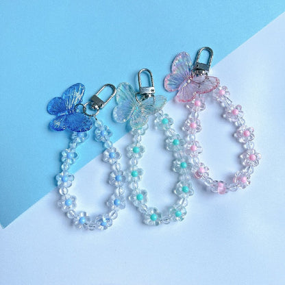 Flower Butterfly Acrylic Beaded Wristlet Keychain Charm 3
