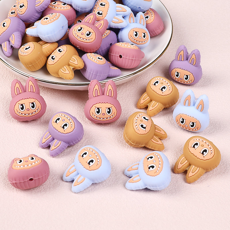 20Pcs Silicone 3D Focal Beads Bunny Character Face with Long Ears